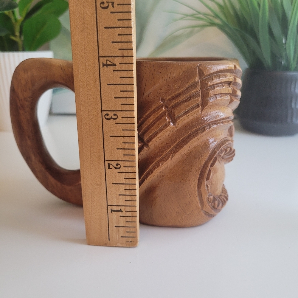Handcrafted Carved Wooden Tiki Mug Vintage 60s Large